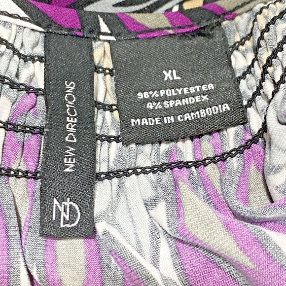 New Directions Size XL Peasant Top Tunic Blouse Boho Purple Gray Tan Floral Chic - Picture 9 of 9